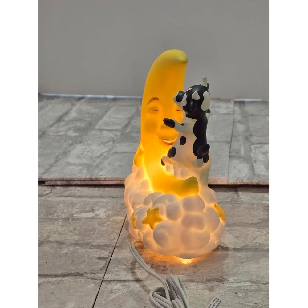 Fine Porcelain Cow Jumps Over The Moon Nightlight Figurine On/Off‎ Switch